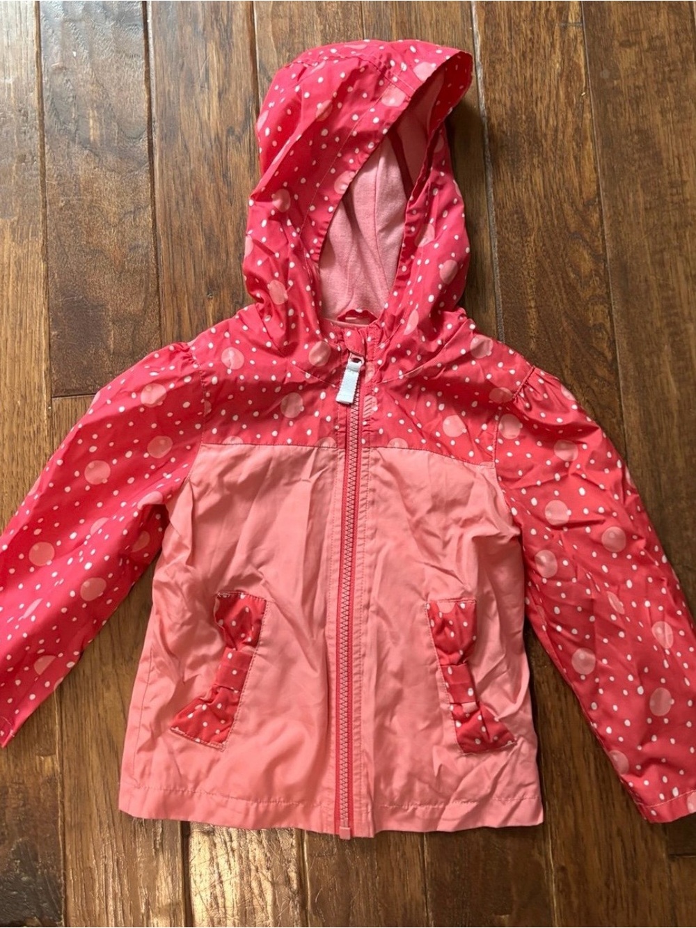 Cherokee 18 Months Baby Toddler Girl Pink Polka Dot Hooded Raincoat Jacket Lined